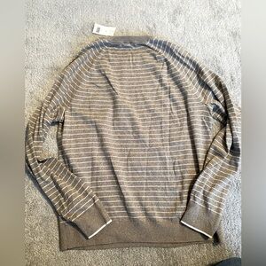 NWT Men’s Banana Republic brown/ivory striped Pima cotton cashmere crew sweater